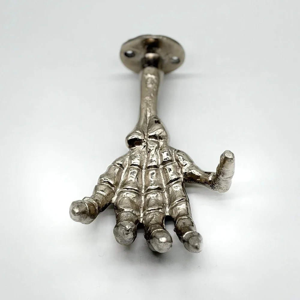ONE HUNDRED 80 DEGREES Skeleton Hand Wall Hook Silver Gothic Spooky Halloween